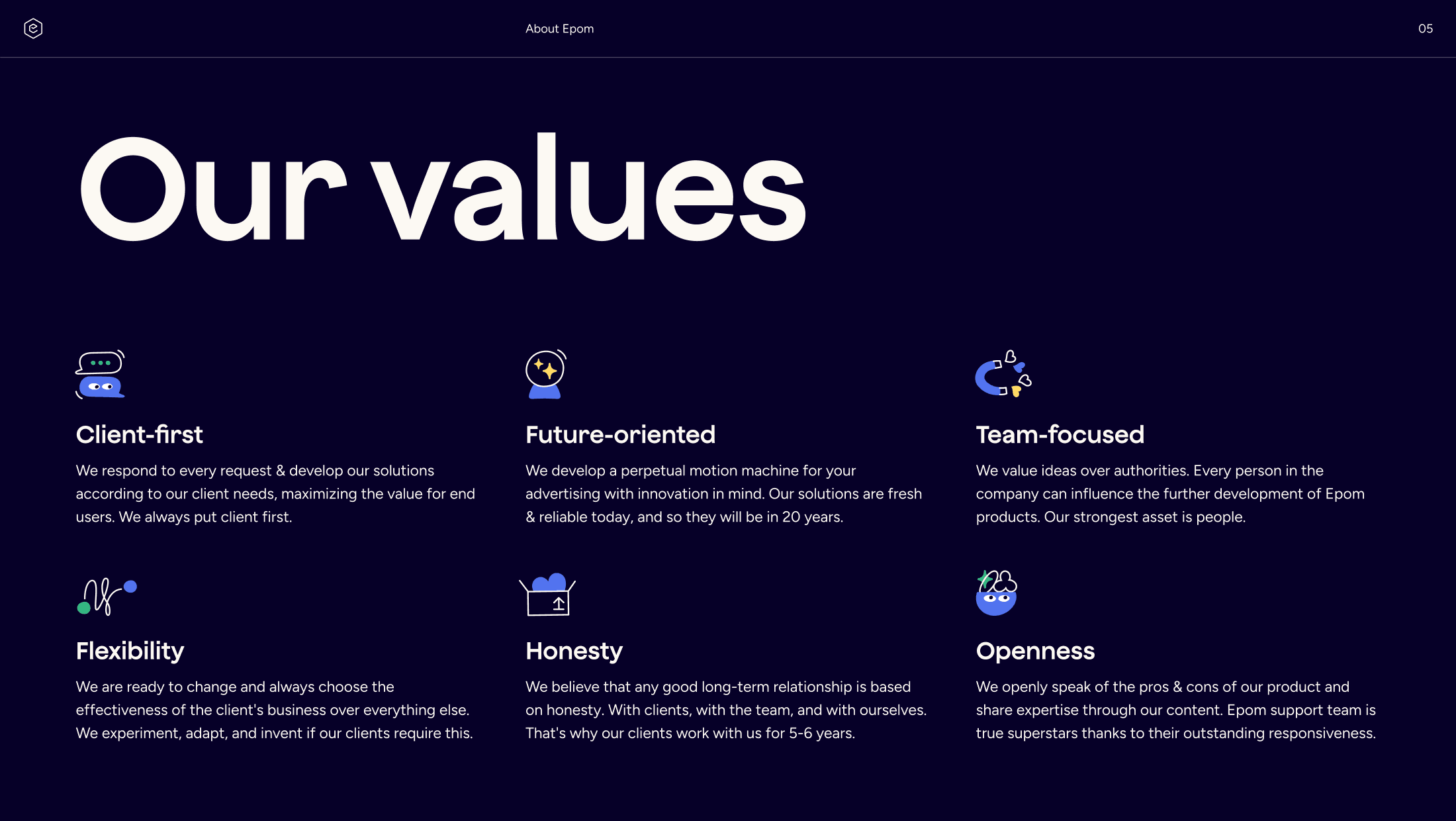 About Epom: our six values