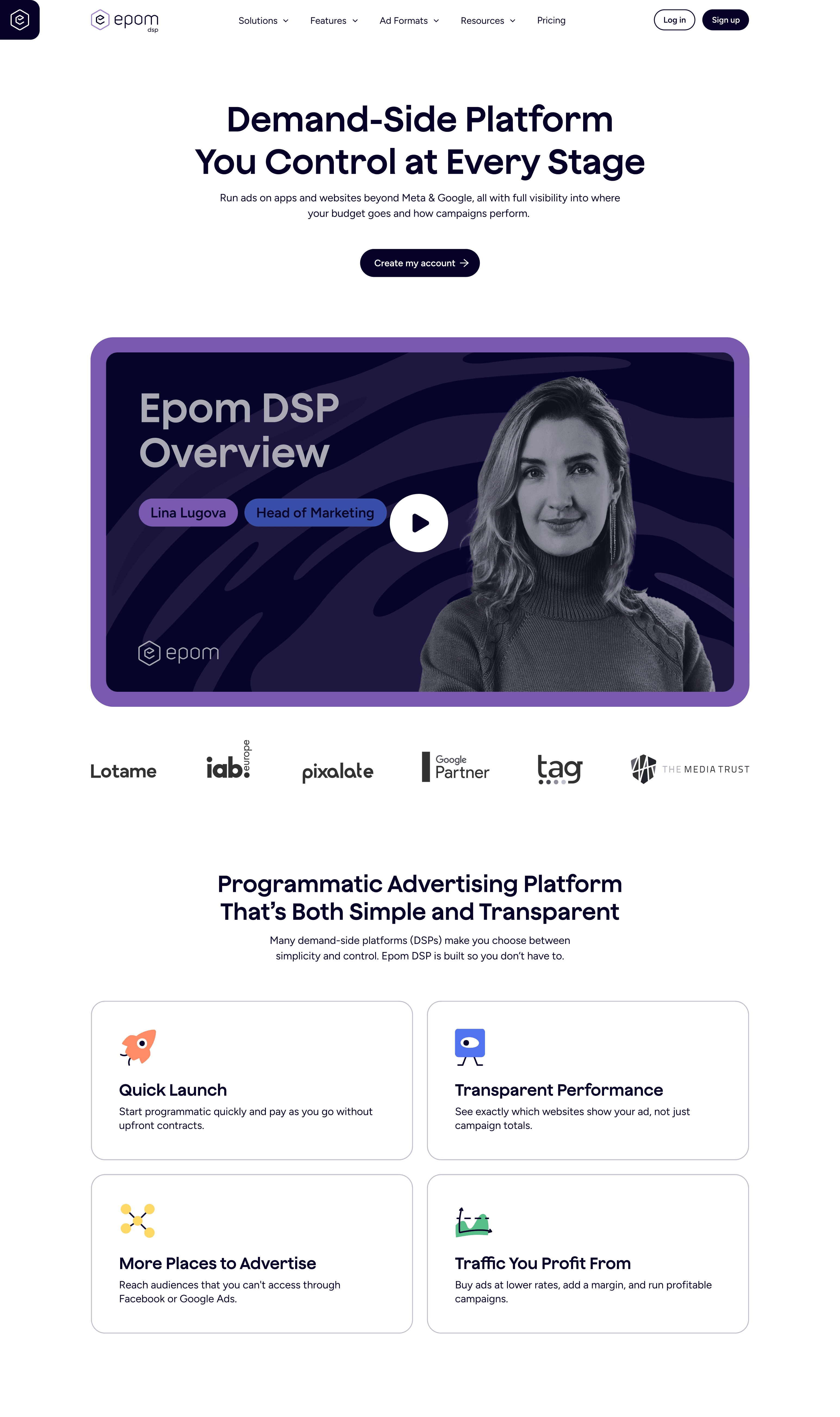 DSP main page: the Epom DSP's own product page, full length