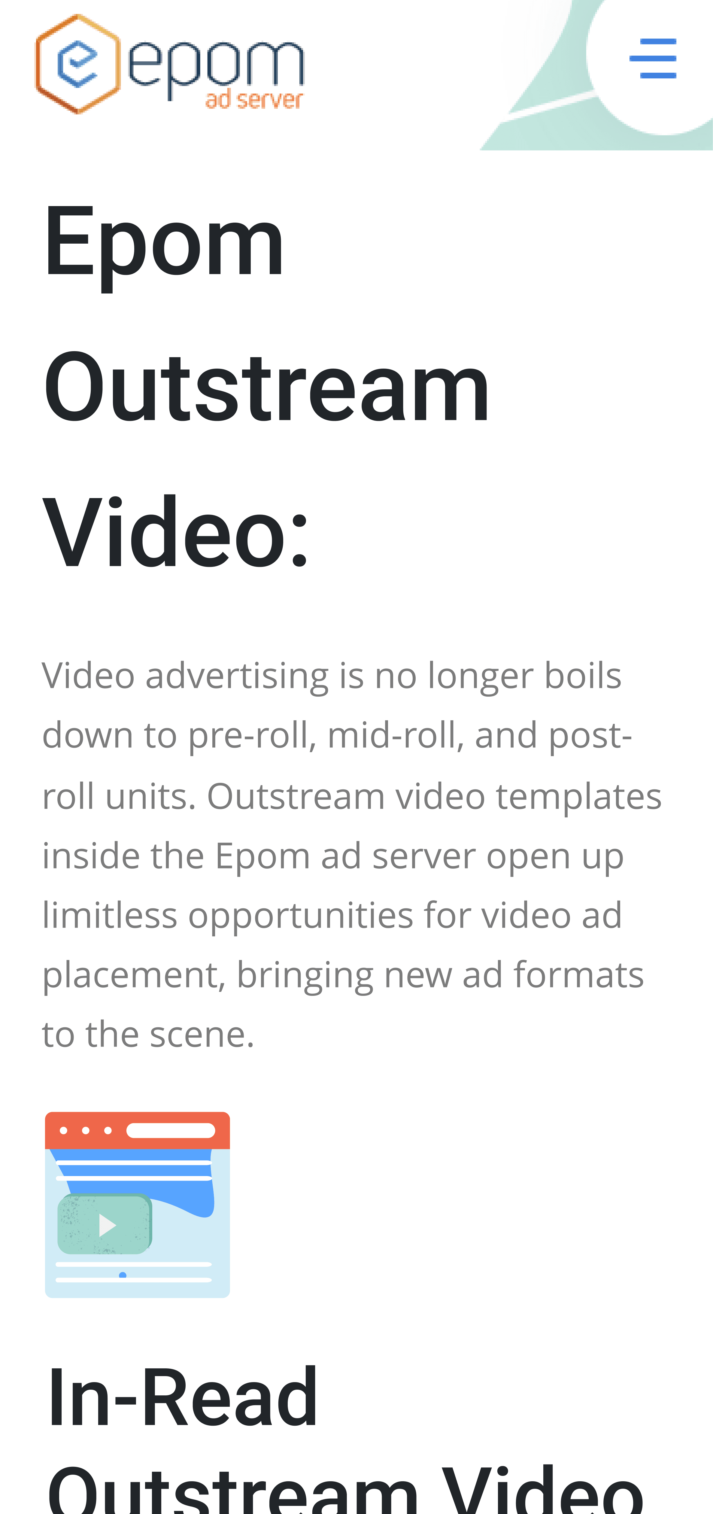 The old Epom Outstream Video page on a phone