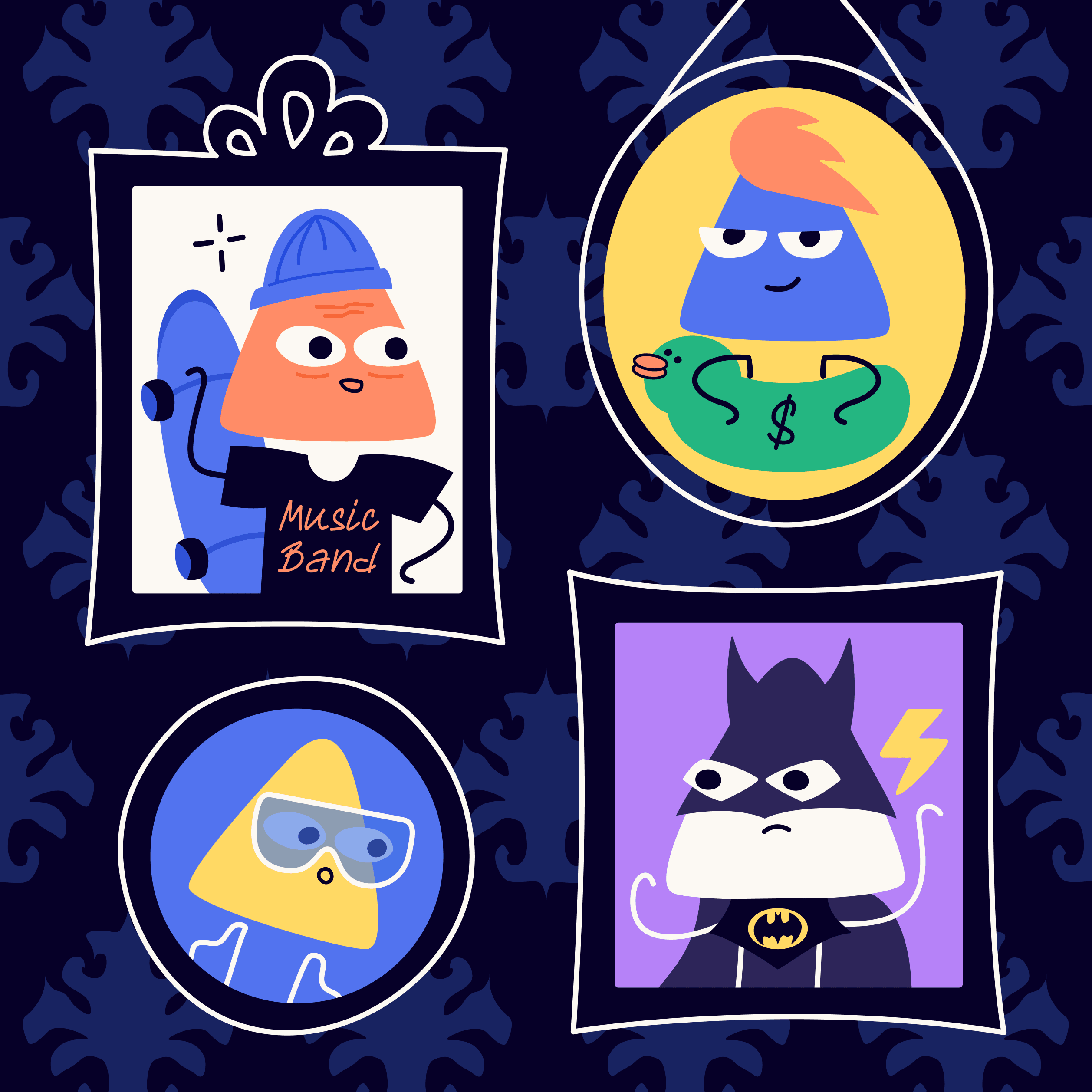 A "guess who" social post: the mascot in four costumes