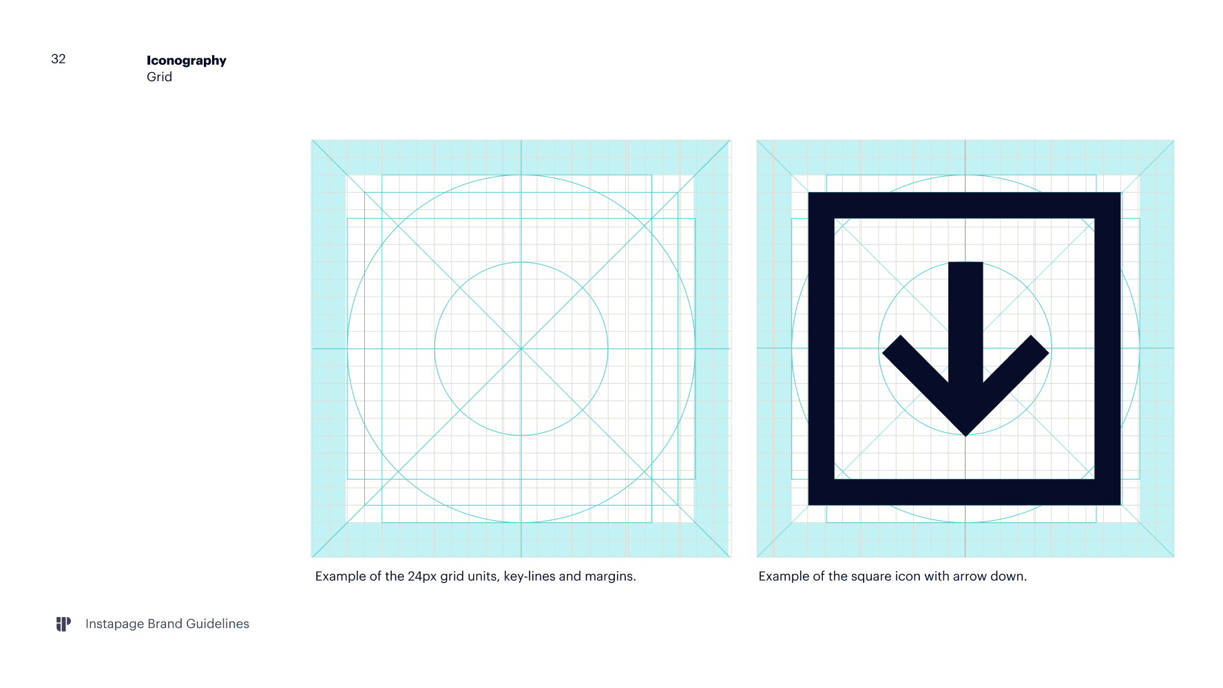 Iconography grid: the 24px grid unit and the square icon's own margins