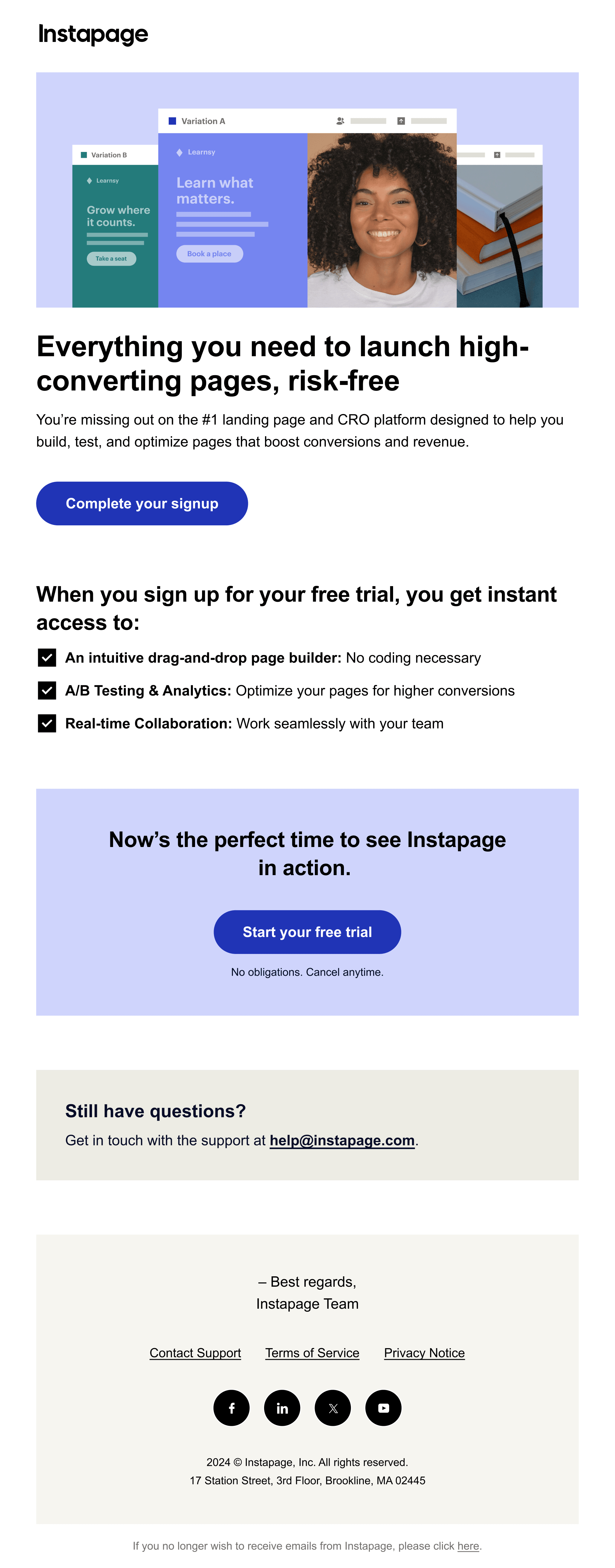 “Turn one template into hundreds of landing pages” feature email