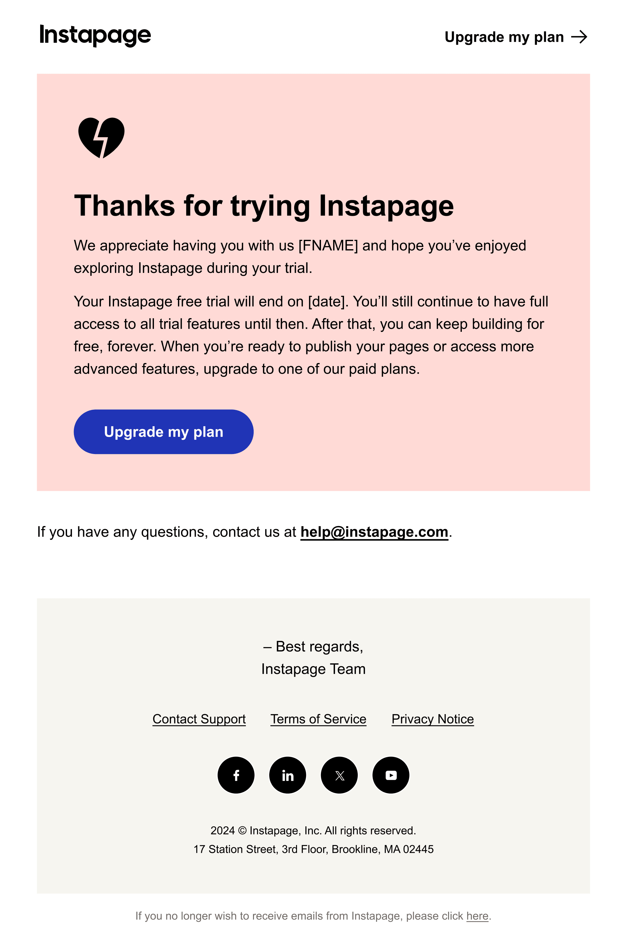 “Don’t leave customers on the table” plan-cancelled email