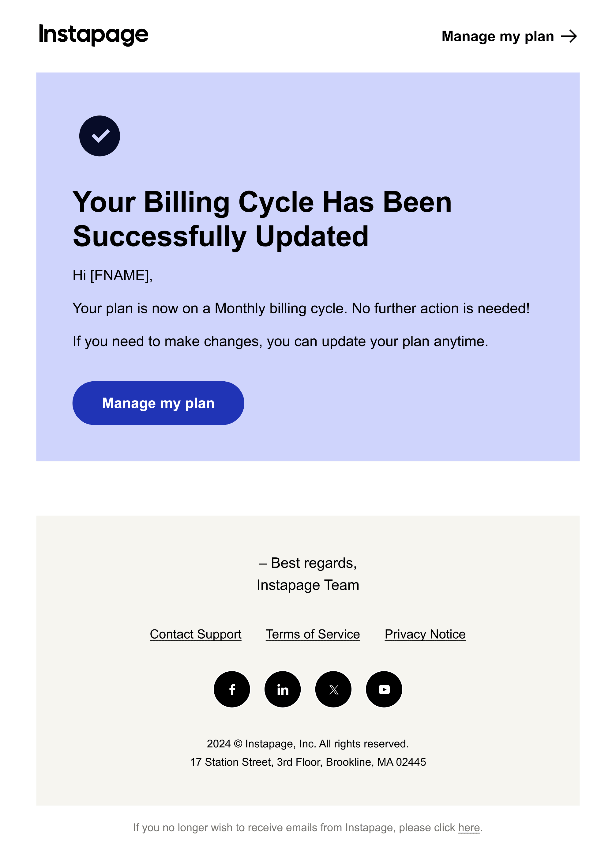 “Your Billing Cycle Has Been Successfully Updated” email