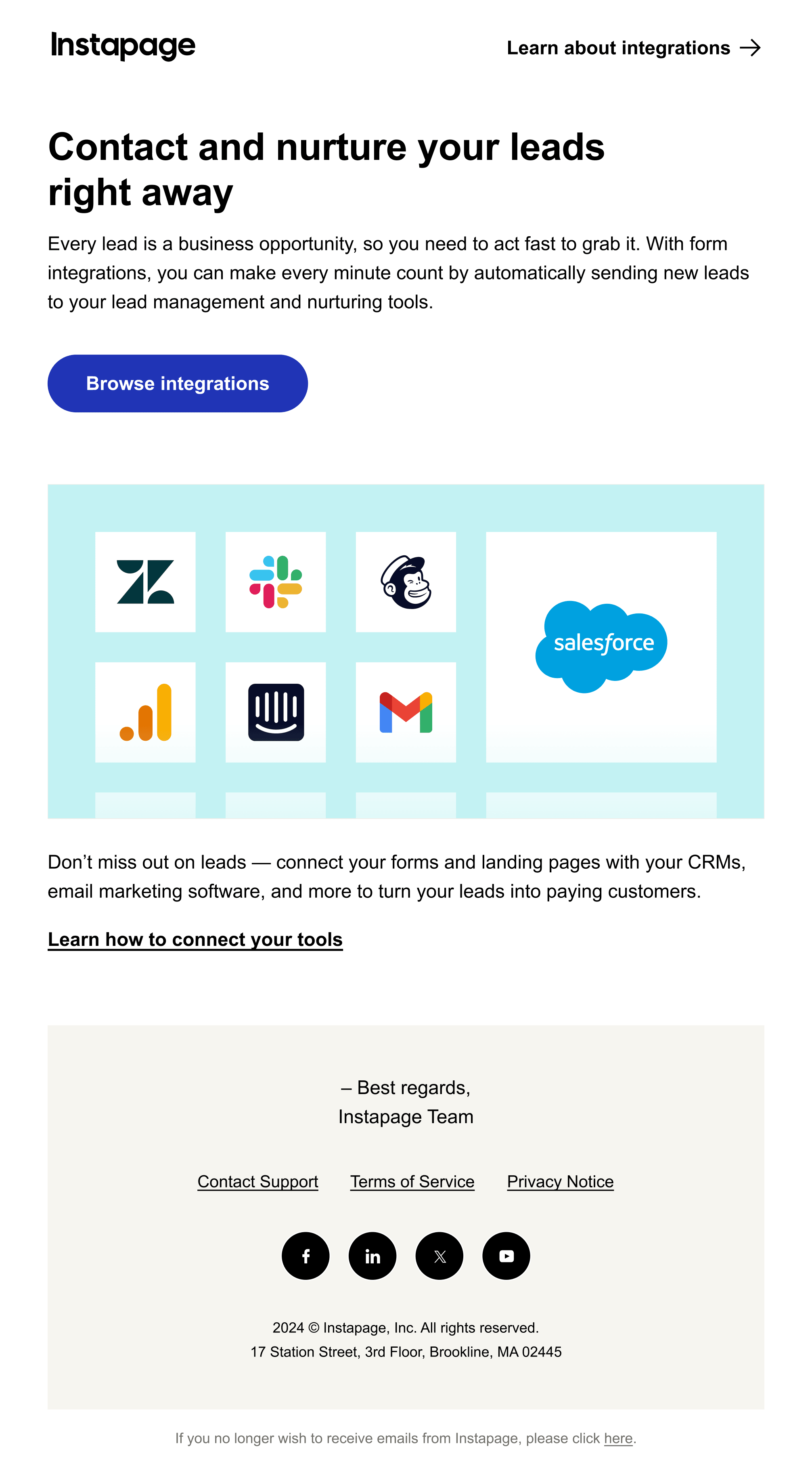“Thanks for trying Instapage” onboarding email