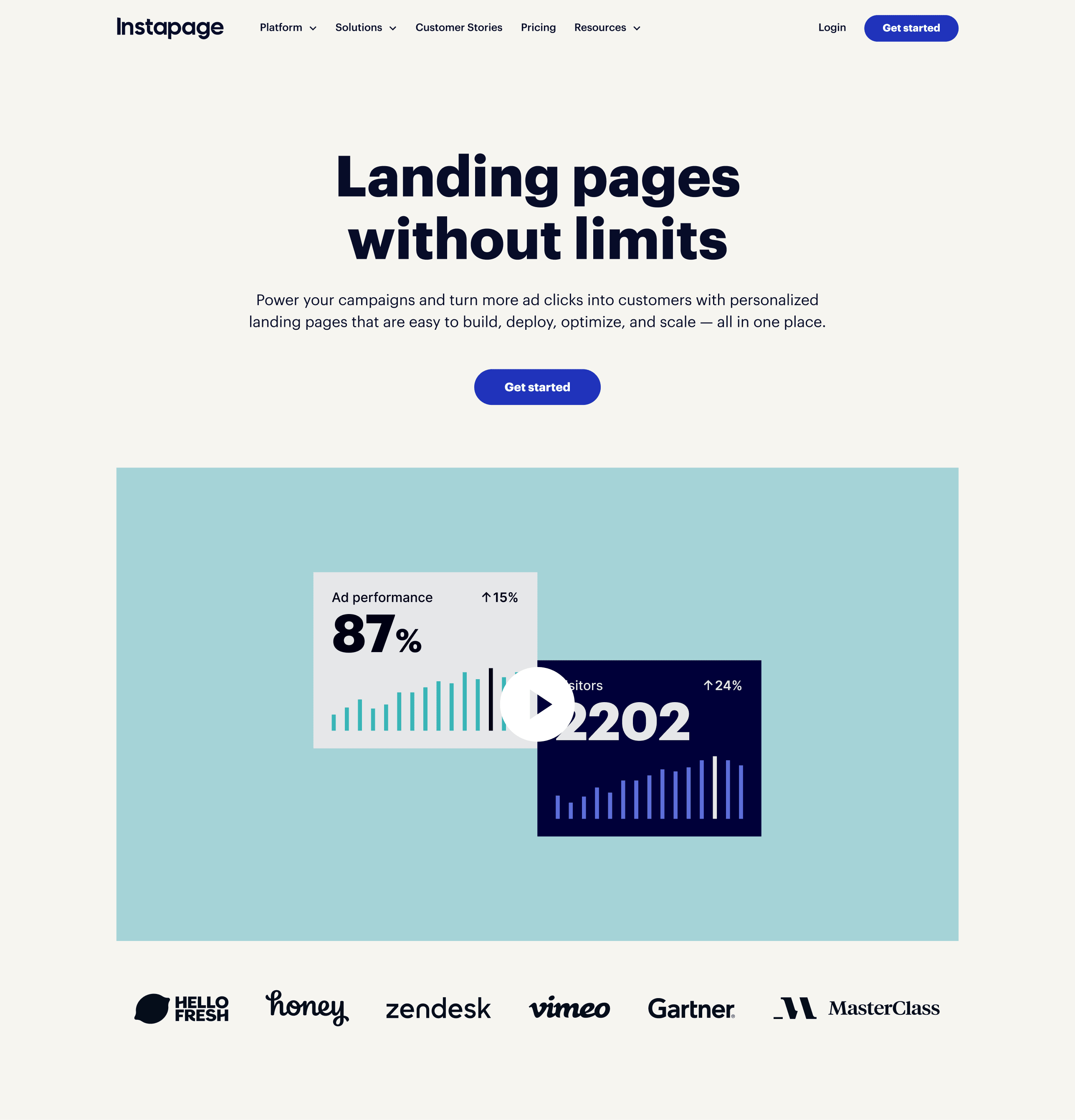 Main page: the redesigned Instapage home page, full length