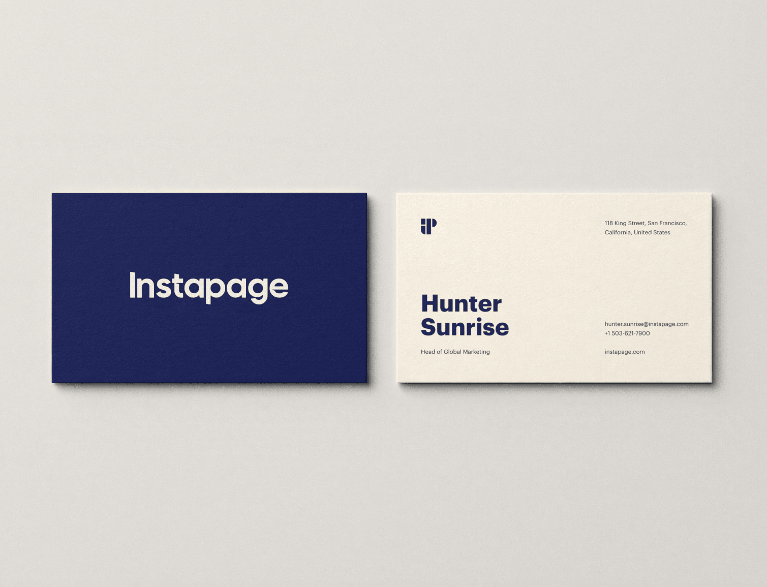 A pair of Instapage business cards