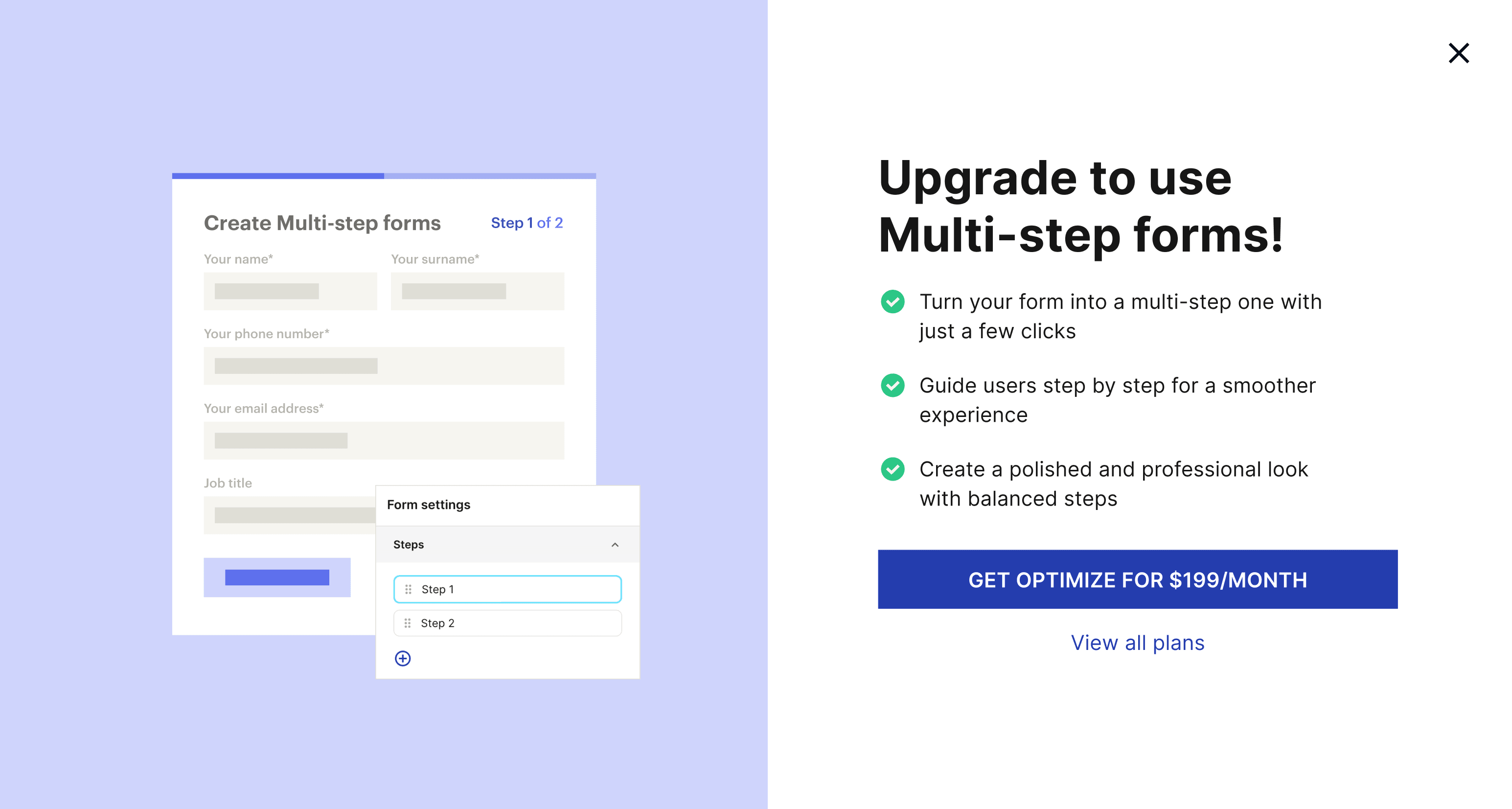 “Multi-step forms” in-app upsell banner